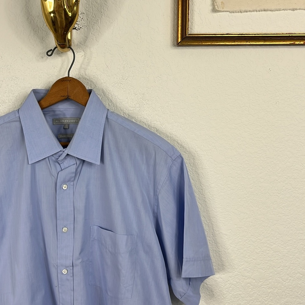Alain Figaret Solid Short Sleeve Pocket Button Down Shirt Double Retors Size 17.